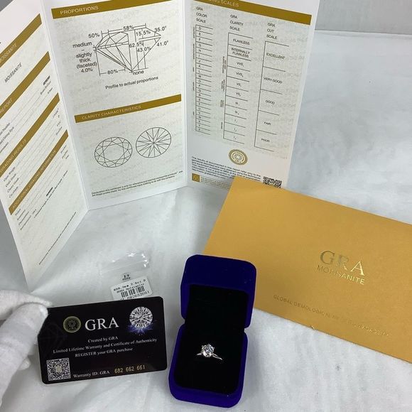 White Gold Plated Sterling Silver 100% Genuine Moissanite Diamond Ring - Picture 2 of 12